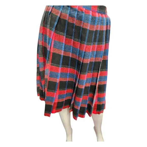 Vintage Red Wool Pleated Skirt XS 23 Plaid - Picture 3 of 8